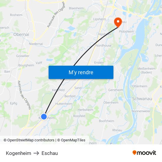 Kogenheim to Eschau map