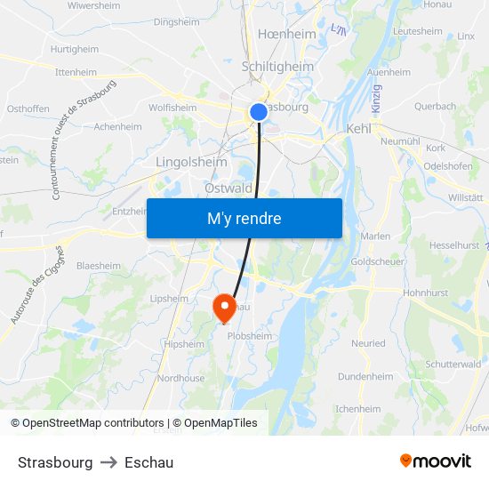 Strasbourg to Eschau map