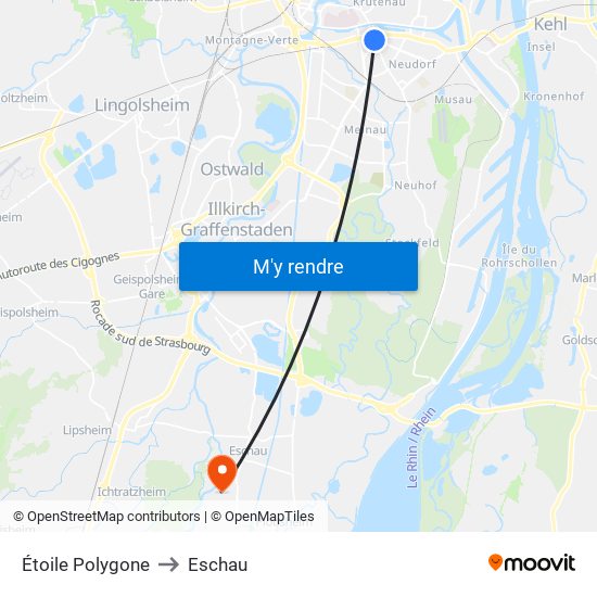 Étoile Polygone to Eschau map