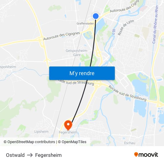 Ostwald to Fegersheim map