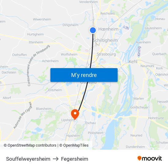 Souffelweyersheim to Fegersheim map