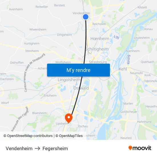 Vendenheim to Fegersheim map