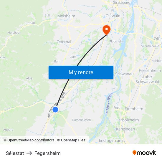 Sélestat to Fegersheim map