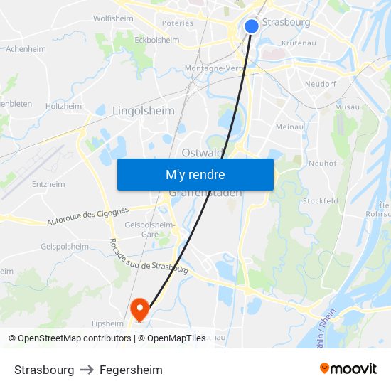 Strasbourg to Fegersheim map