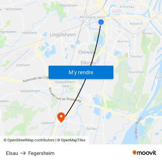 Elsau to Fegersheim map