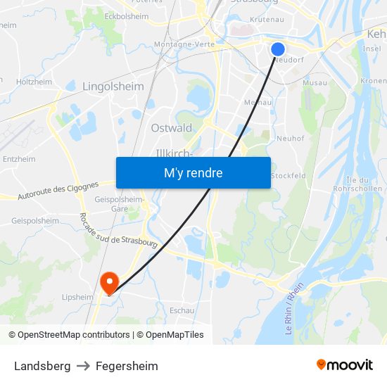 Landsberg to Fegersheim map