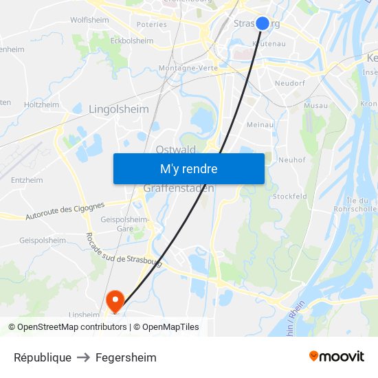 République to Fegersheim map