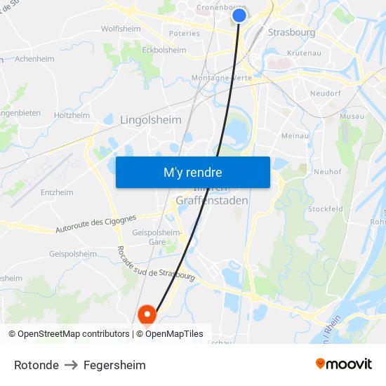 Rotonde to Fegersheim map