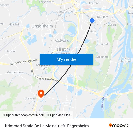 Krimmeri Stade De La Meinau to Fegersheim map