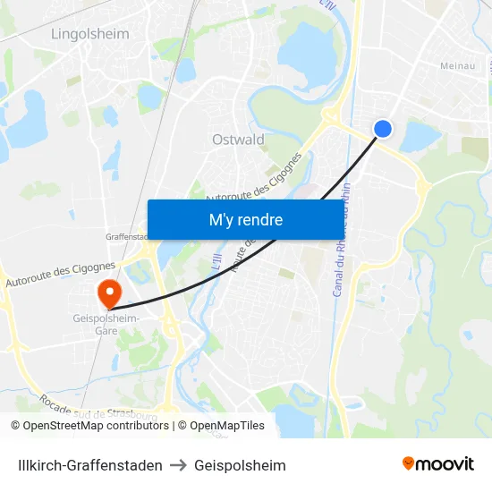 Illkirch-Graffenstaden to Geispolsheim map