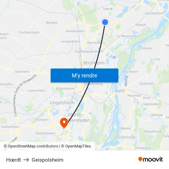 Hœrdt to Geispolsheim map