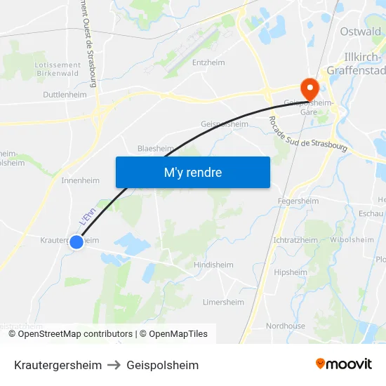 Krautergersheim to Geispolsheim map