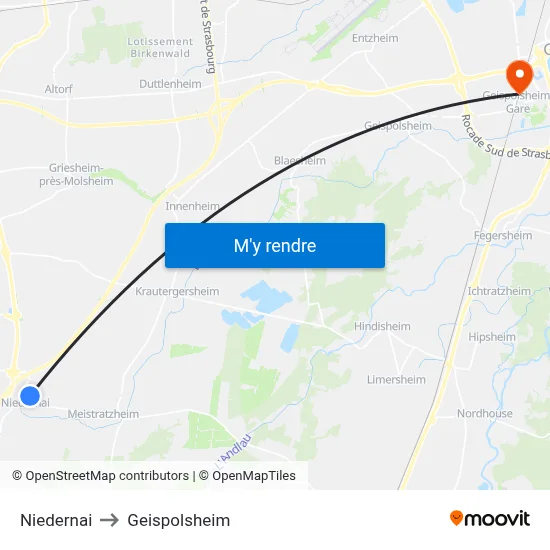 Niedernai to Geispolsheim map