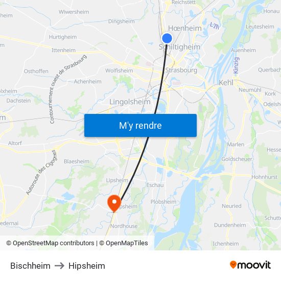 Bischheim to Hipsheim map