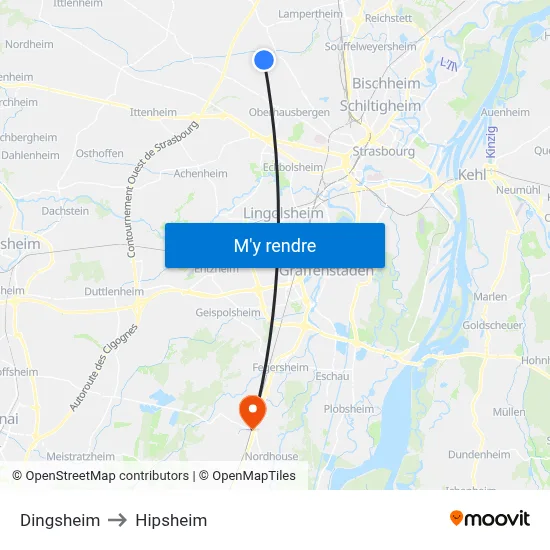 Dingsheim to Hipsheim map