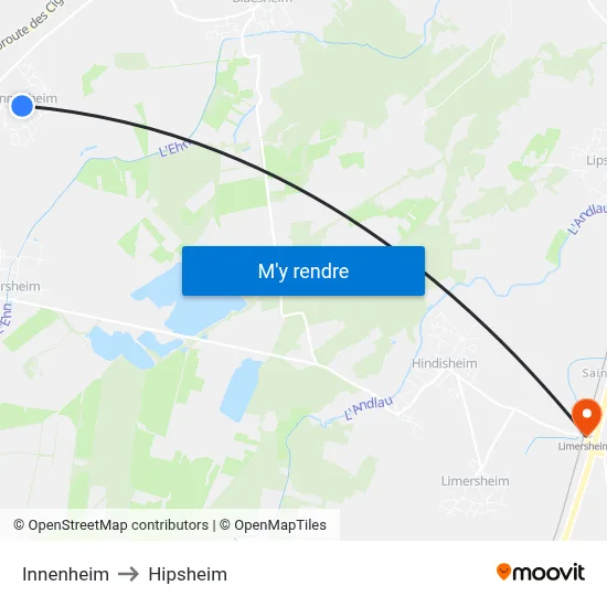 Innenheim to Hipsheim map