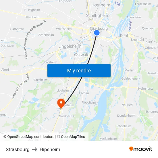 Strasbourg to Hipsheim map