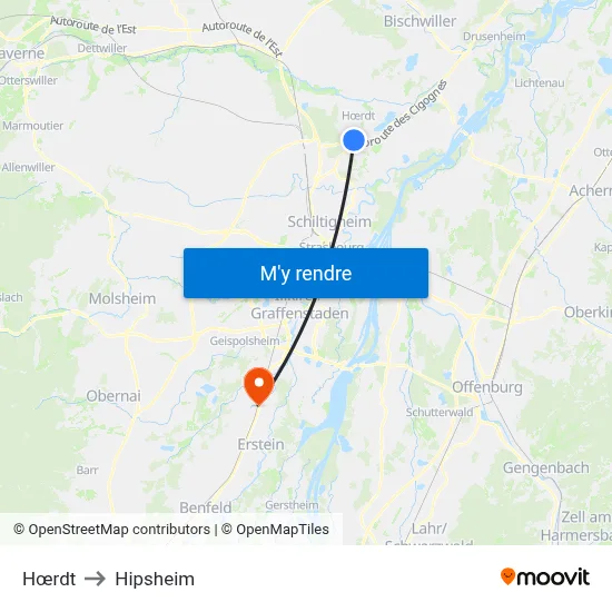 Hœrdt to Hipsheim map
