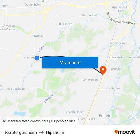 Krautergersheim to Hipsheim map