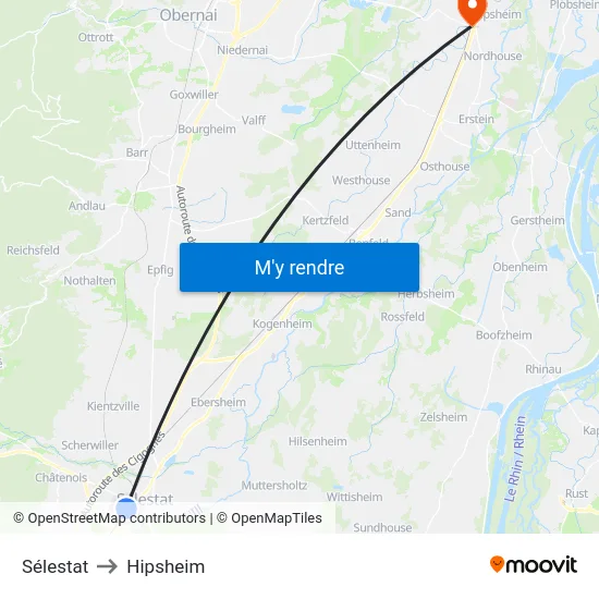 Sélestat to Hipsheim map