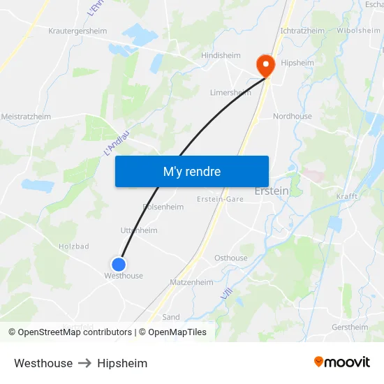 Westhouse to Hipsheim map