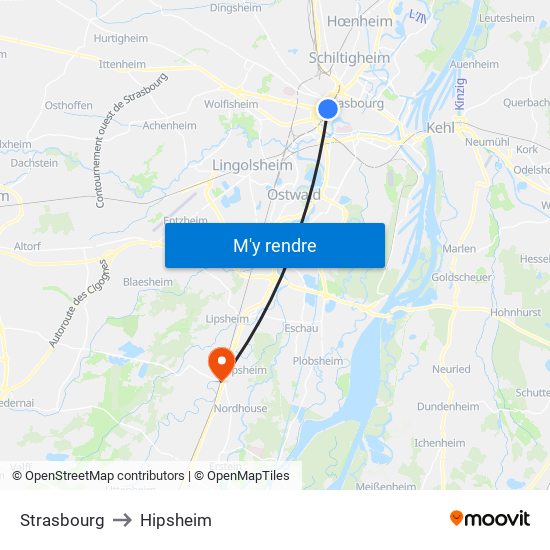 Strasbourg to Hipsheim map
