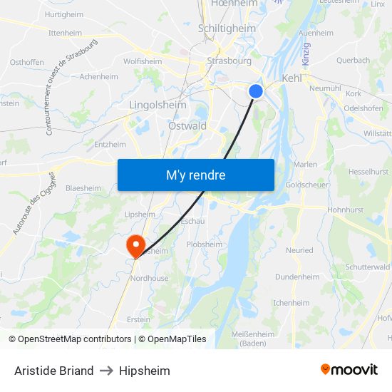 Aristide Briand to Hipsheim map