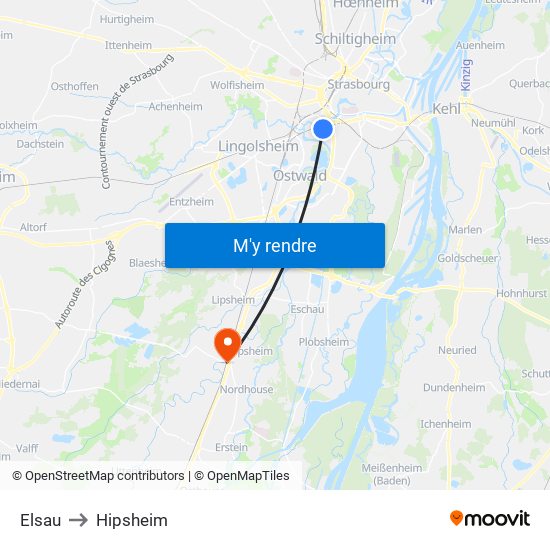 Elsau to Hipsheim map