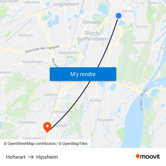 Hohwart to Hipsheim map