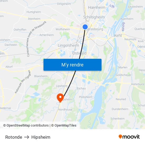 Rotonde to Hipsheim map