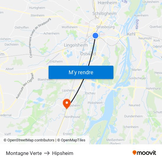 Montagne Verte to Hipsheim map