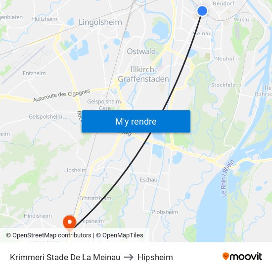 Krimmeri Stade De La Meinau to Hipsheim map