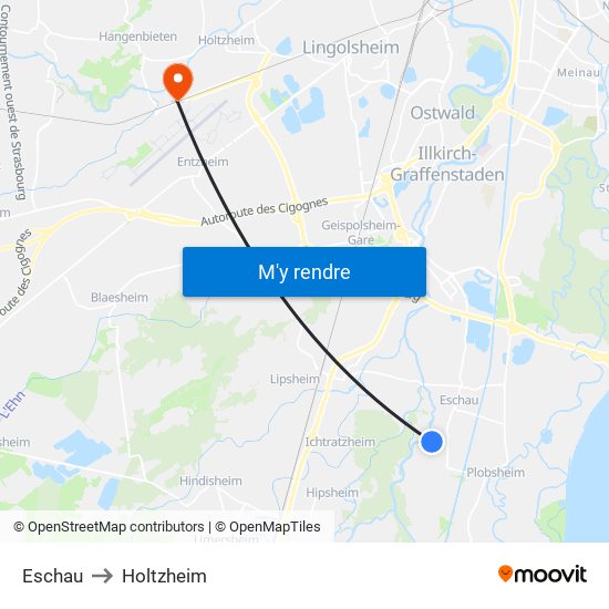 Eschau to Holtzheim map
