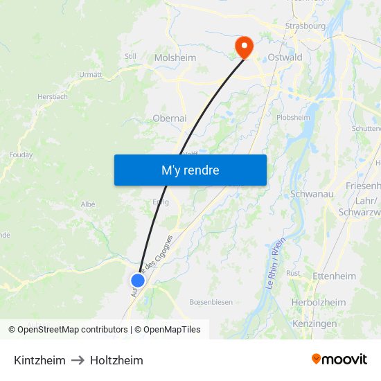 Kintzheim to Holtzheim map