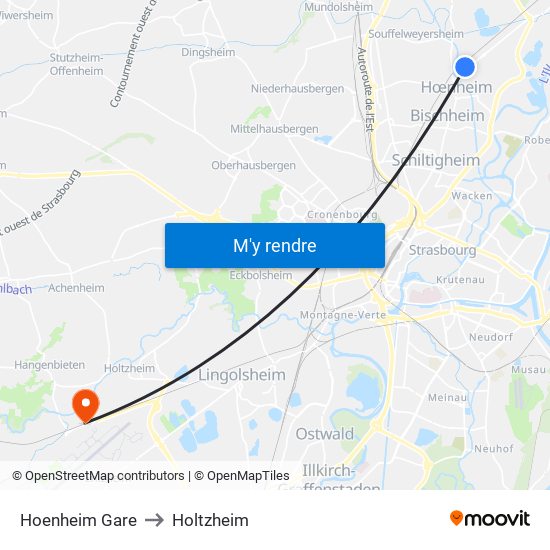 Hoenheim Gare to Holtzheim map