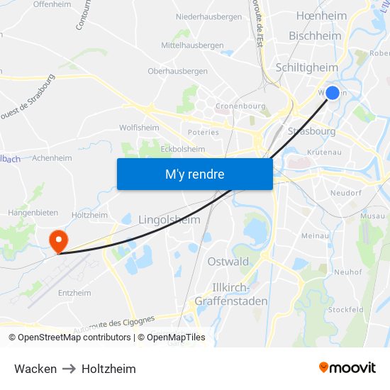 Wacken to Holtzheim map