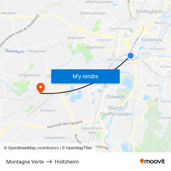 Montagne Verte to Holtzheim map