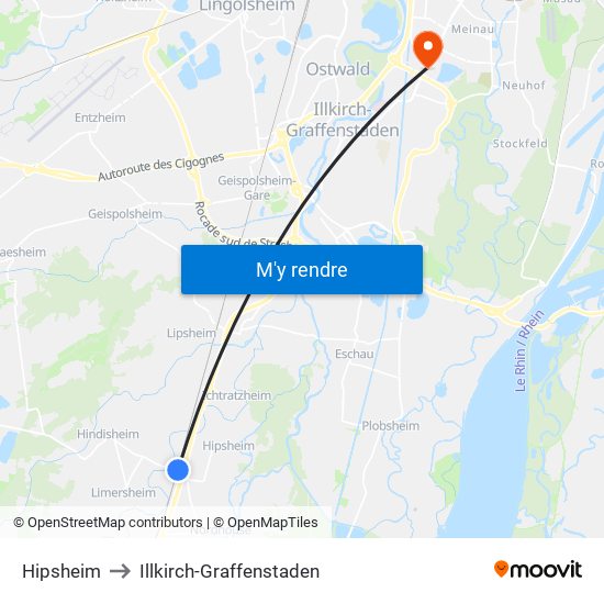 Hipsheim to Illkirch-Graffenstaden map