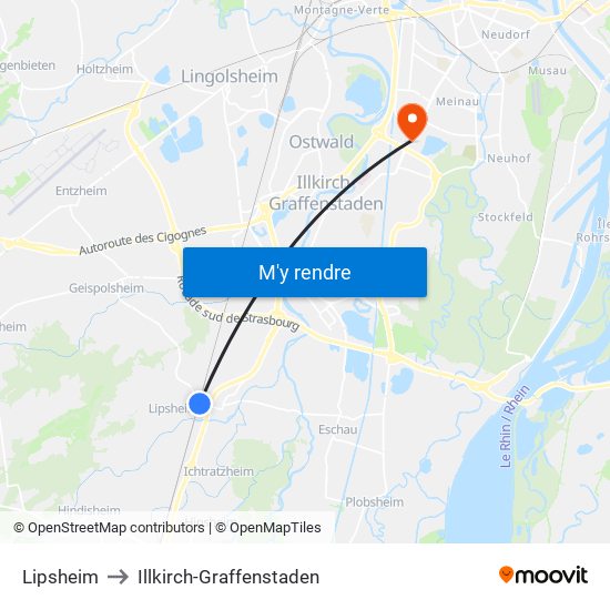 Lipsheim to Illkirch-Graffenstaden map