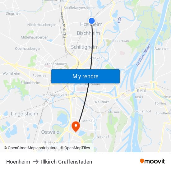 Hoenheim to Illkirch-Graffenstaden map