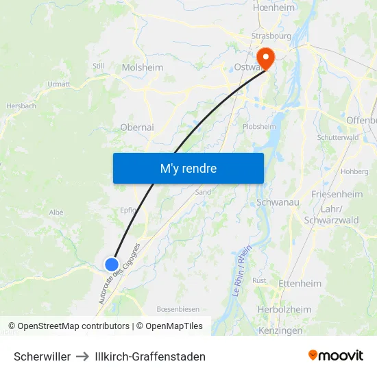 Scherwiller to Illkirch-Graffenstaden map