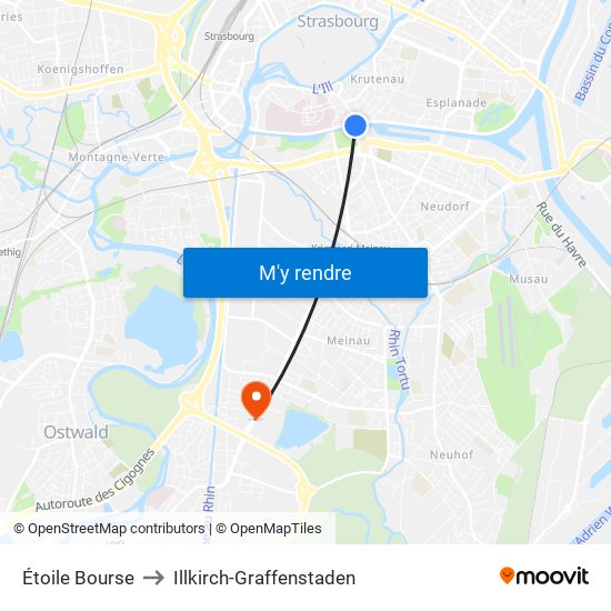 Étoile Bourse to Illkirch-Graffenstaden map