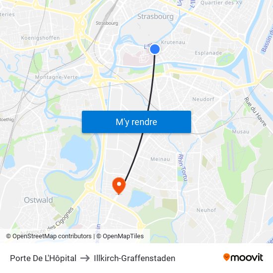 Porte De L'Hôpital to Illkirch-Graffenstaden map