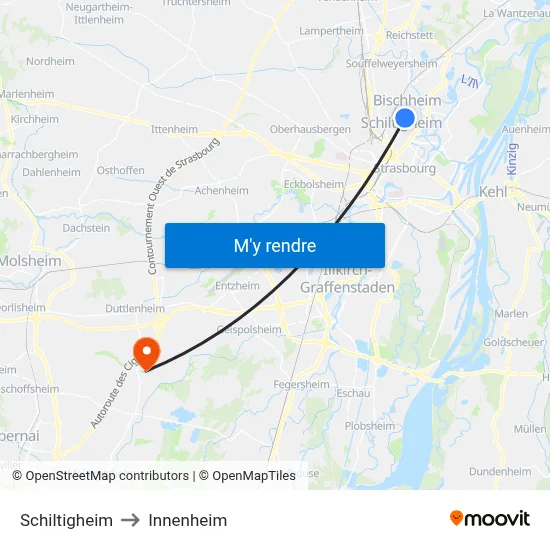 Schiltigheim to Innenheim map