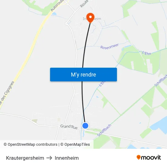 Krautergersheim to Innenheim map