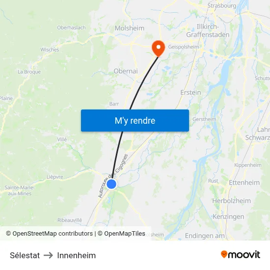 Sélestat to Innenheim map