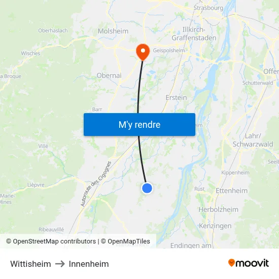 Wittisheim to Innenheim map