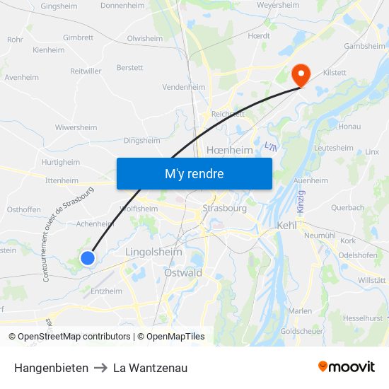 Hangenbieten to La Wantzenau map