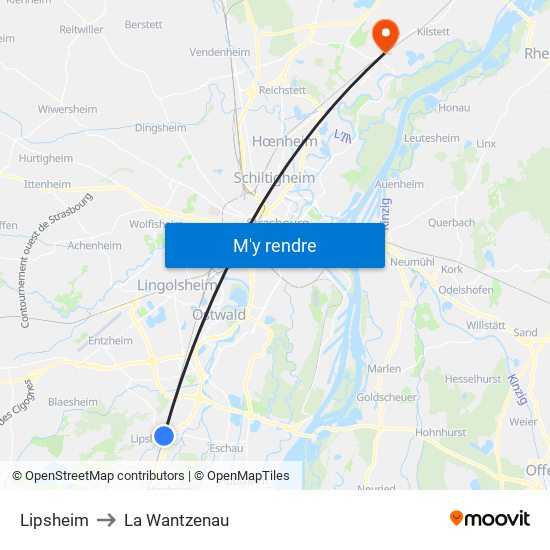 Lipsheim to La Wantzenau map