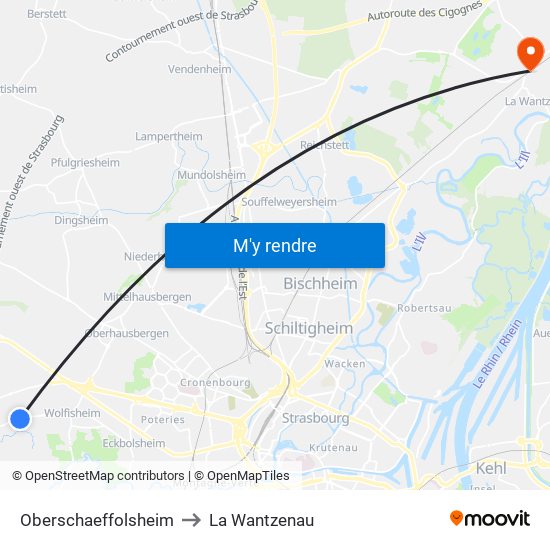 Oberschaeffolsheim to La Wantzenau map